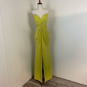 Maniju Lime Strapless V-Neck Ruched Waist Fitted Maxi Sheath Dress